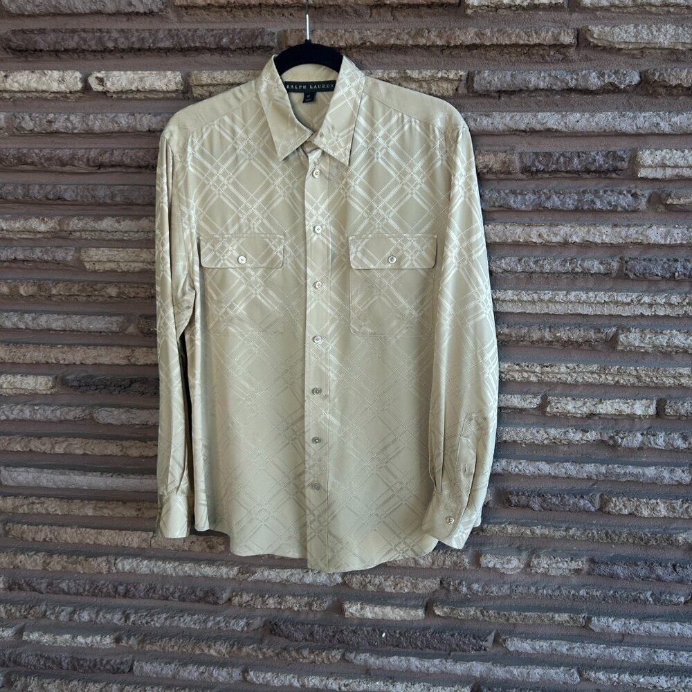 Ralph Lauren Black Label Classic Tan 100% Silk Blouse Size 10 - Picture 6 of 7